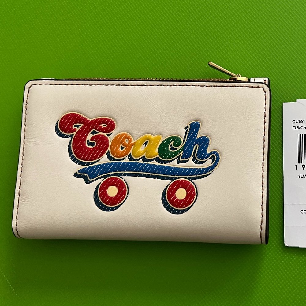 Authentic Coach Slim Card Wallet in Chalk and Brown Color Rainbow Color Logo On